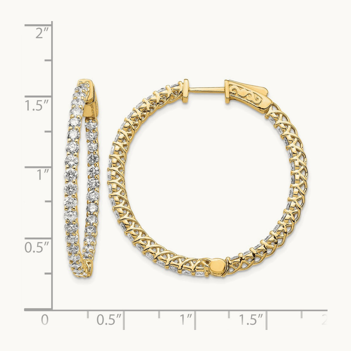 Diamond Round Hoop w/Safety Clasp Earrings, 14K