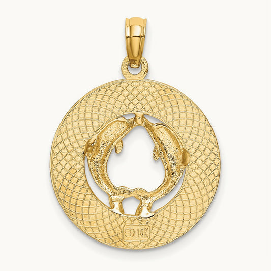 TURKS AND CAICOS w/ Dolphins Circle Charm, 14K