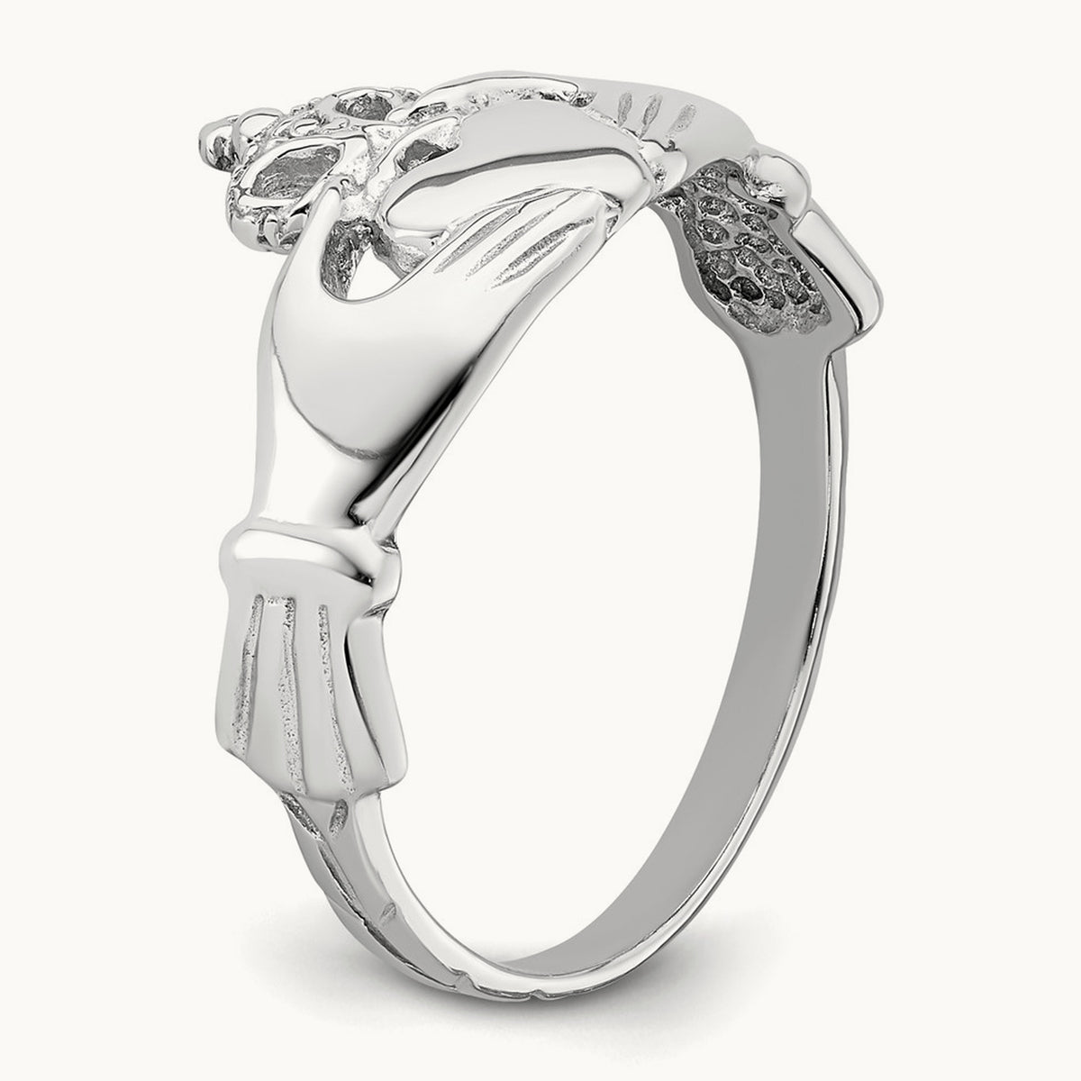 Polished Claddagh Ring, 14K White Gold