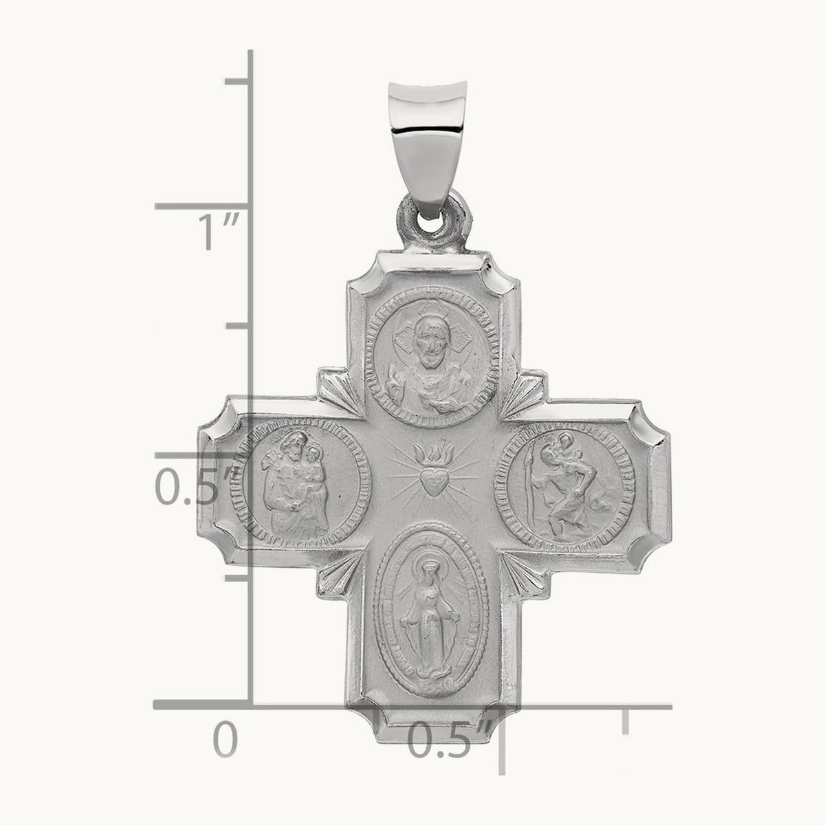 Four Way Medal Hollow Pendant, 14K White Gold