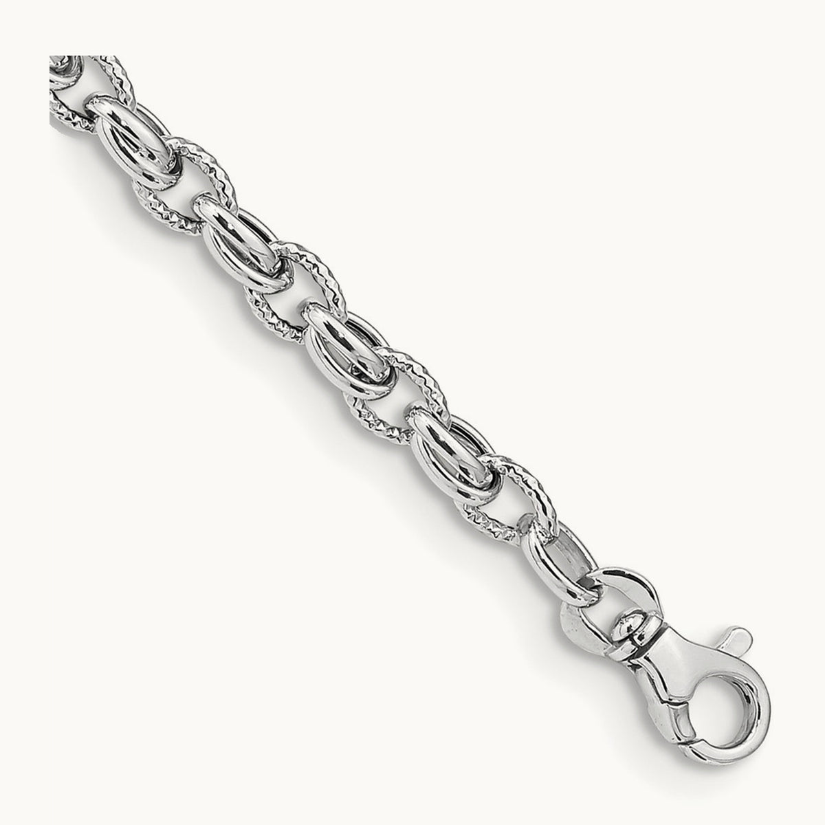 7.5in Polished Fancy Link Bracelet — 14K White Gold