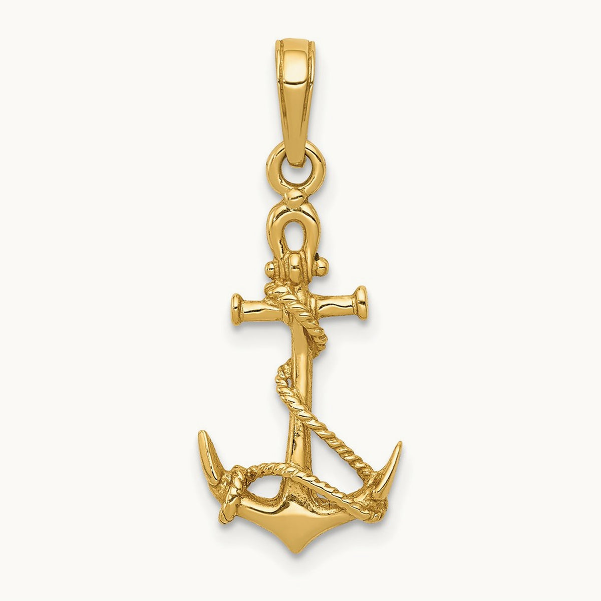 3-D Anchor w/Shackle and Entwined Rope Pendant, 14K