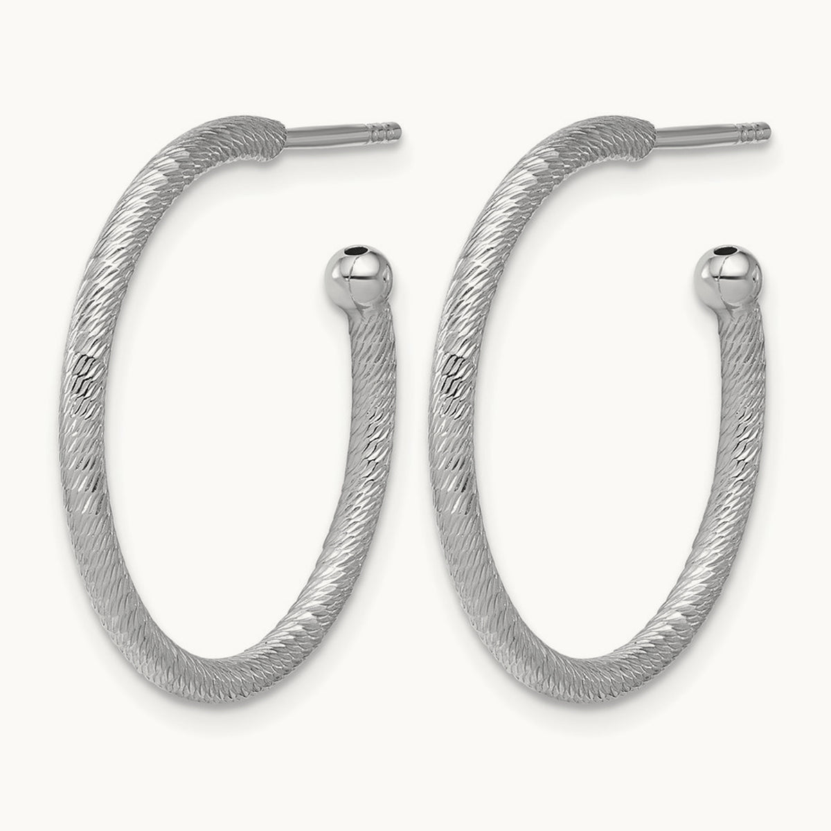 Rhodium-plated Diamond-cut Post C-Hoop Earrings — 25x2mm