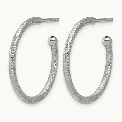 Rhodium-plated Diamond-cut Post C-Hoop Earrings — 25x2mm