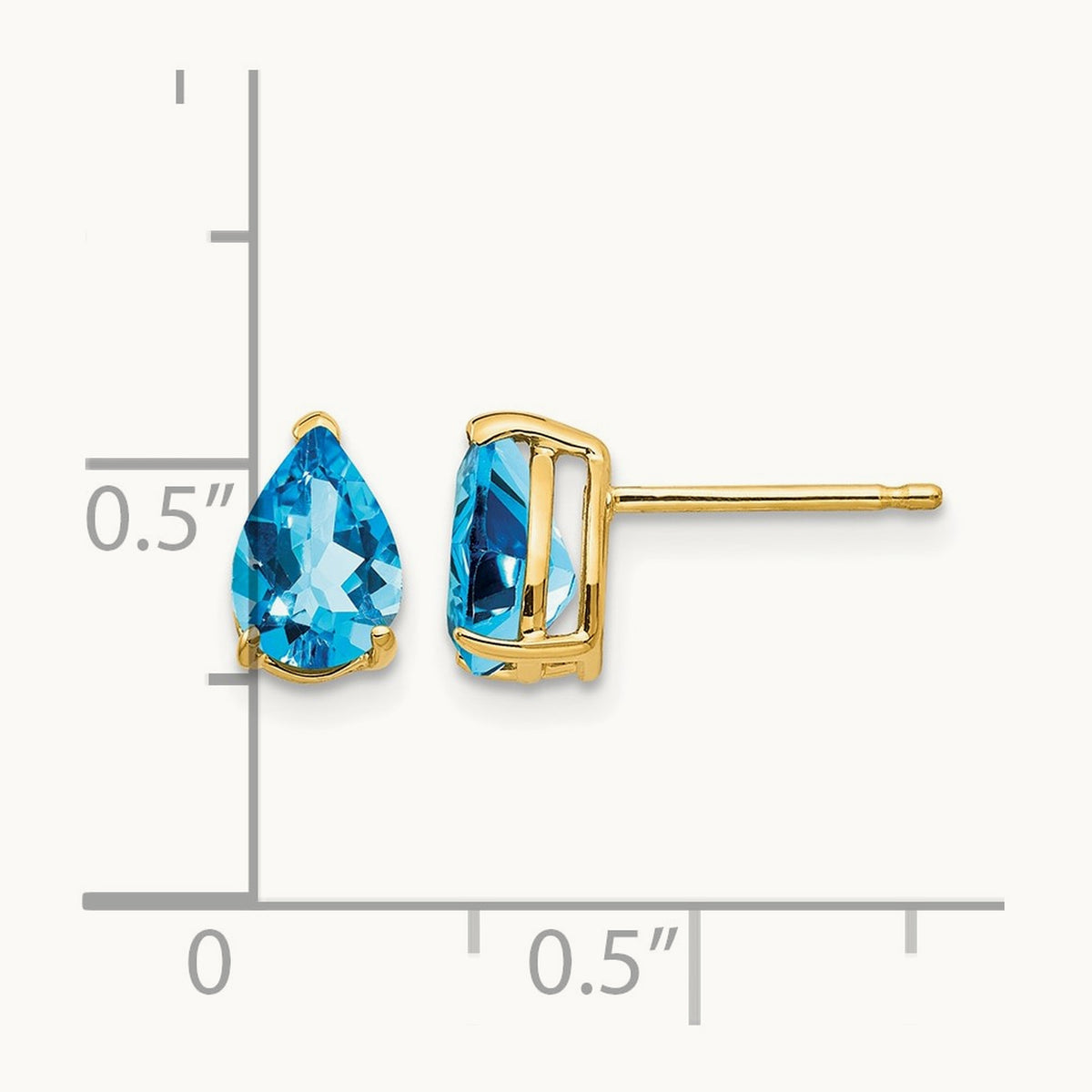 7x5mm Pear Blue Topaz Earrings, 14K