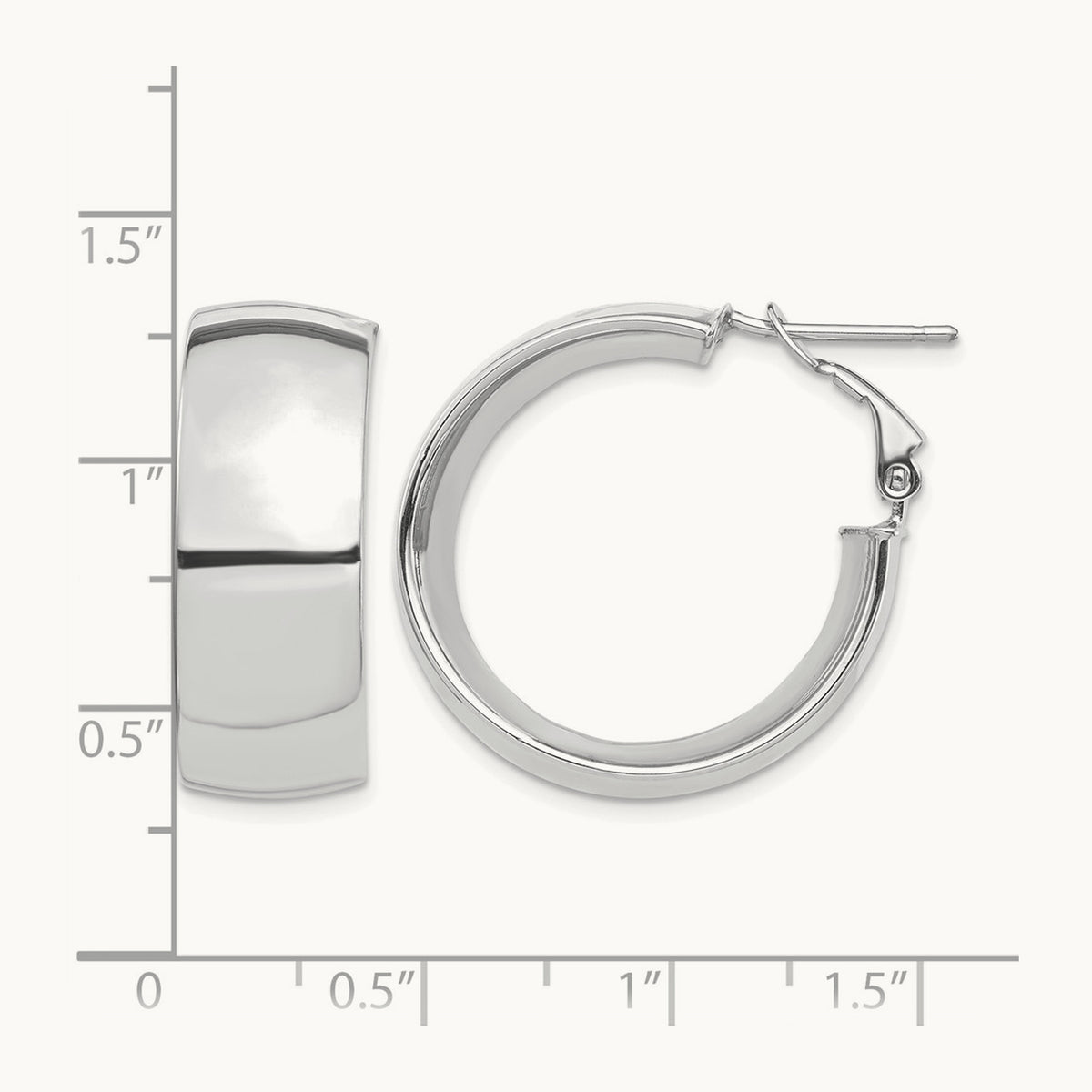High Polished Omega Back Hoop Earrings — 14K White Gold, 10mm