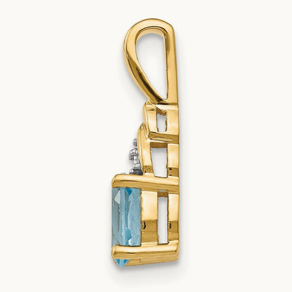 Blue Topaz and Diamond Pendant — 14K Yellow Gold
