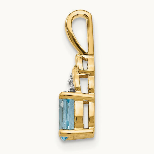 Blue Topaz and Diamond Pendant — 14K Yellow Gold
