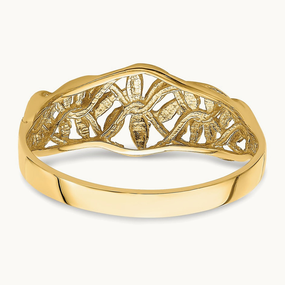 Diamond-cut Cut-Out Vine and Leaf Design Dome Ring, 14K