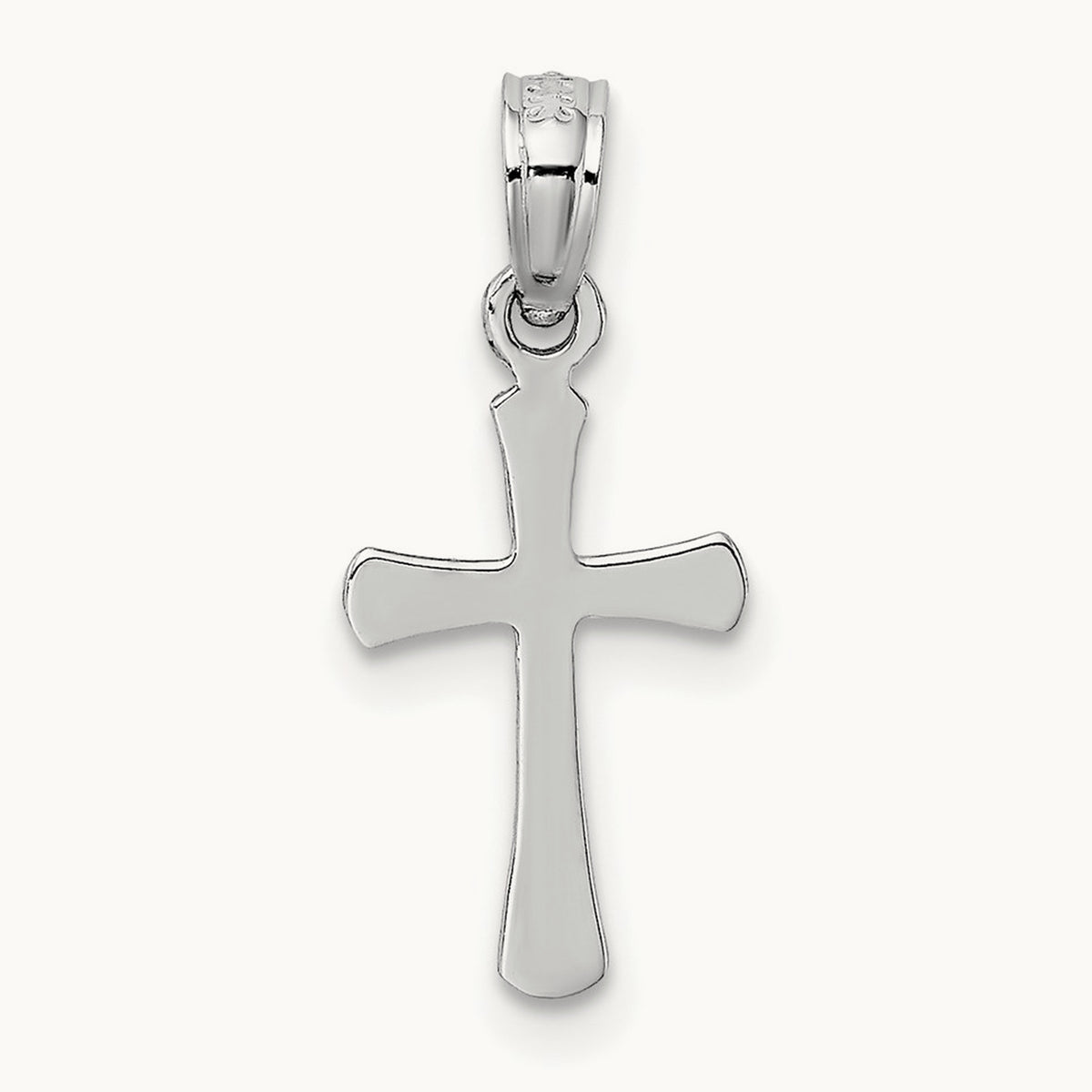 Polished Beveled Cross w/ Round Tips Charm — 14K White Gold, 17.8mm