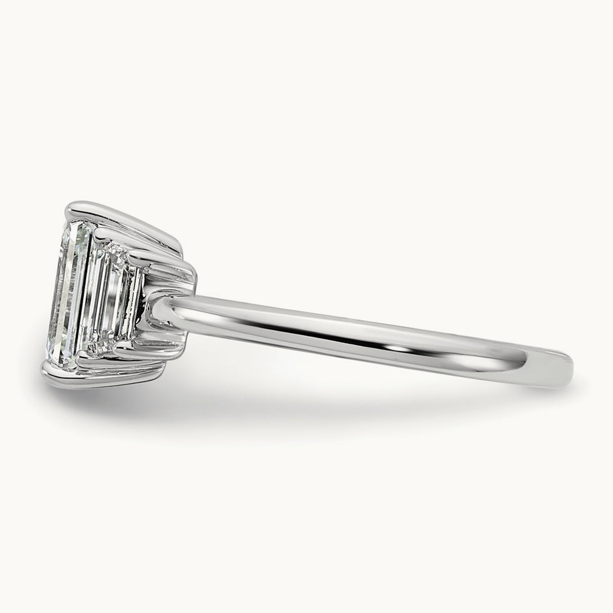 Emerald & Trapezoid Engagement Ring — 14K White Gold, 2 ct, 7