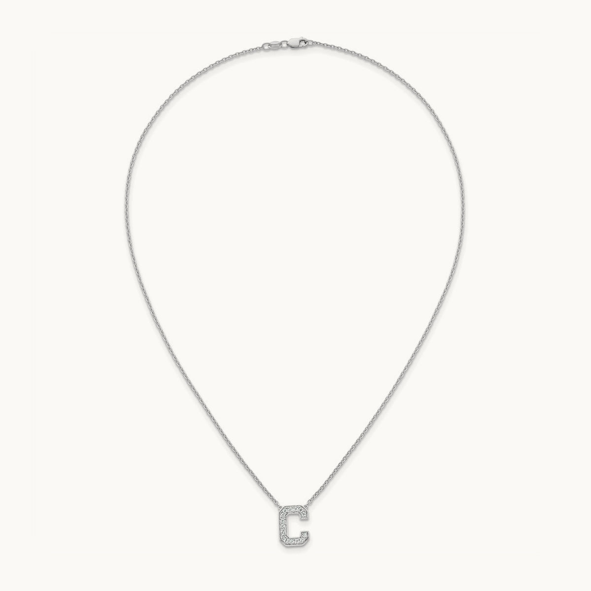 Initial Necklace — 14K White Gold, C, 1/3 ct
