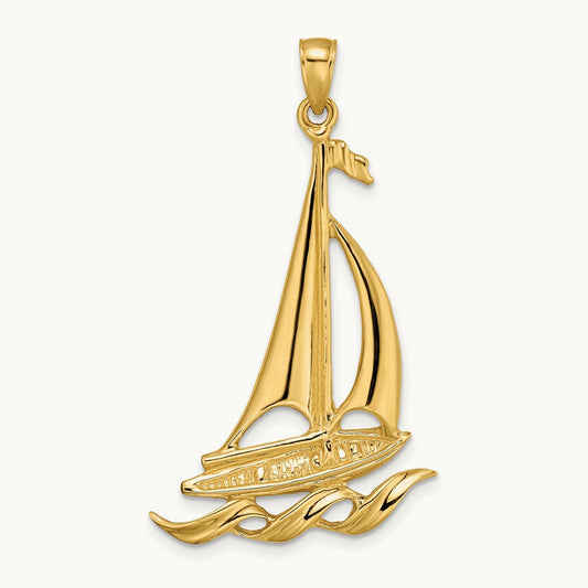 Sailboat with Waves Pendant, 14K
