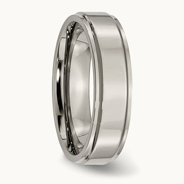 Polished Ridged Edge Band, 6mm, Titanium