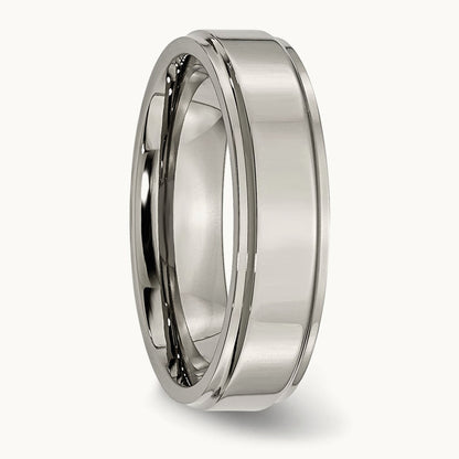 Polished Ridged Edge Band, 6mm, Titanium