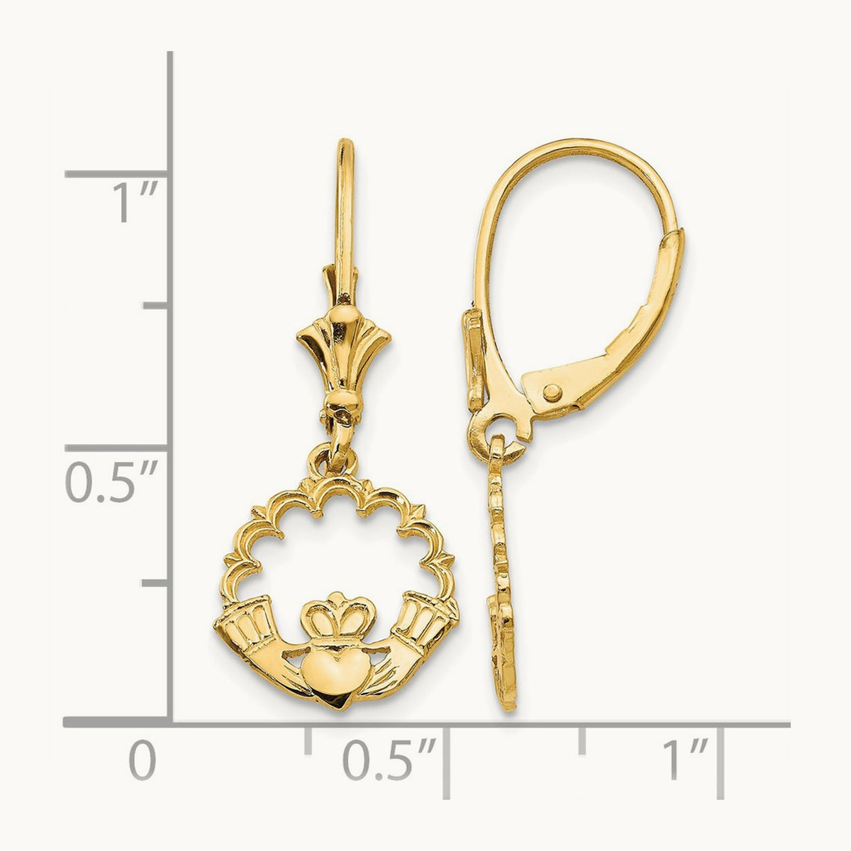 Claddagh in Circle Leverback Earrings, 14K