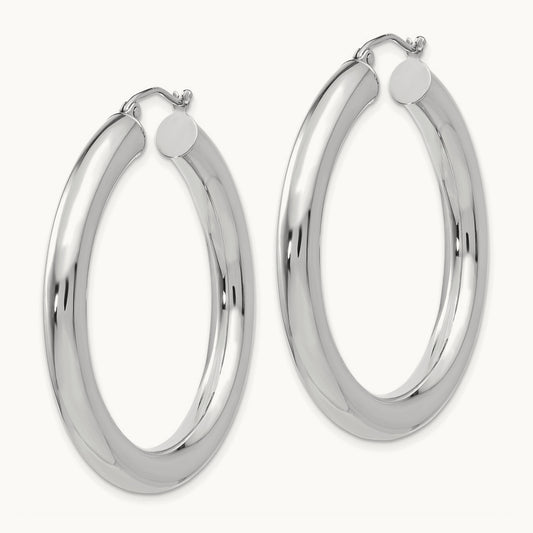 Polished Lightweight Hoop Earrings — 14K White Gold