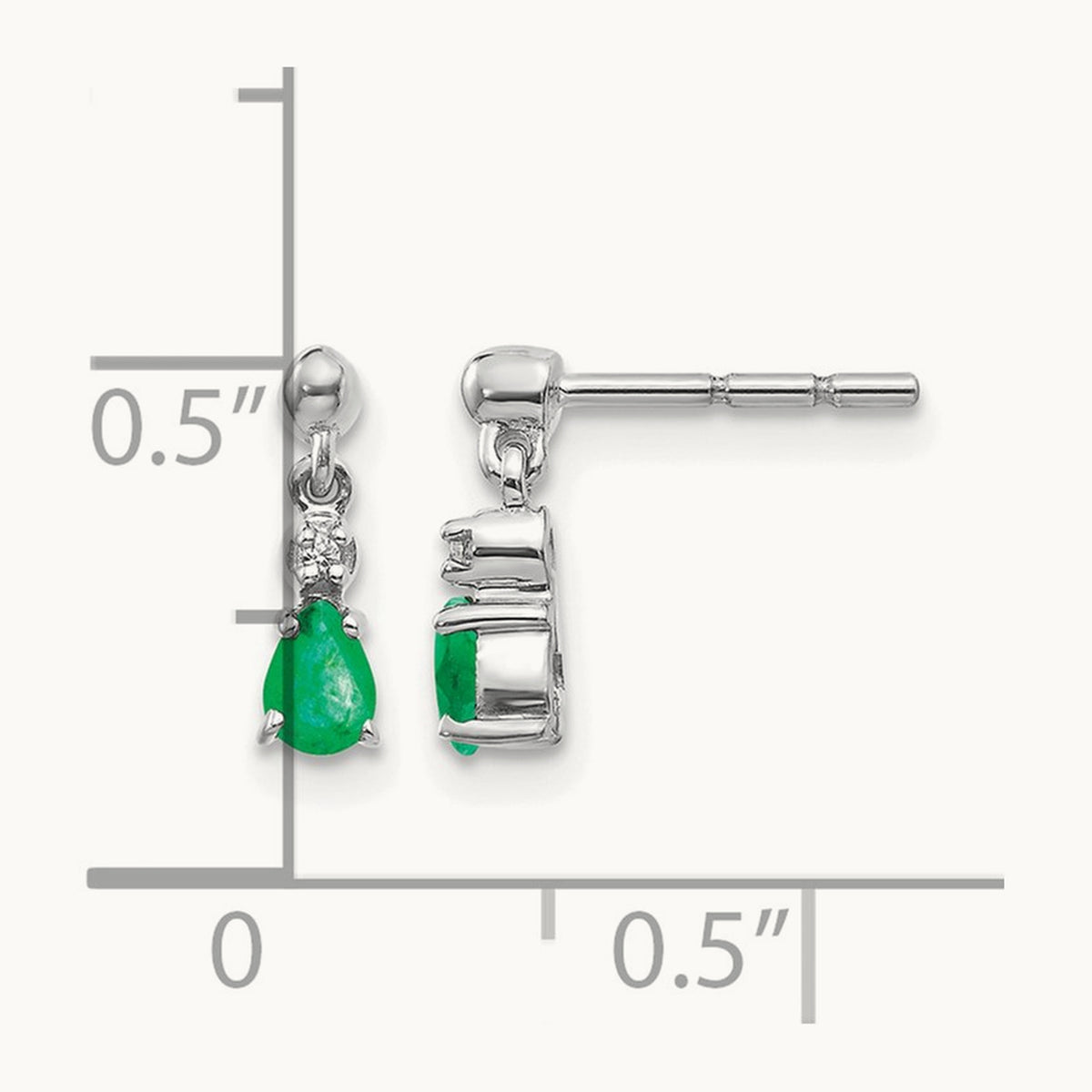 Emerald and Diamond Dangle Post Earrings, 14K White Gold