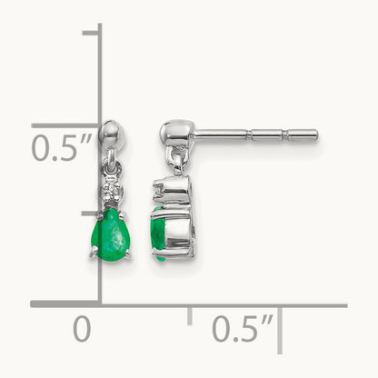 Emerald and Diamond Dangle Post Earrings, 14K White Gold
