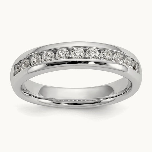 11-Stone Diamond Channel Band, 14K White Gold