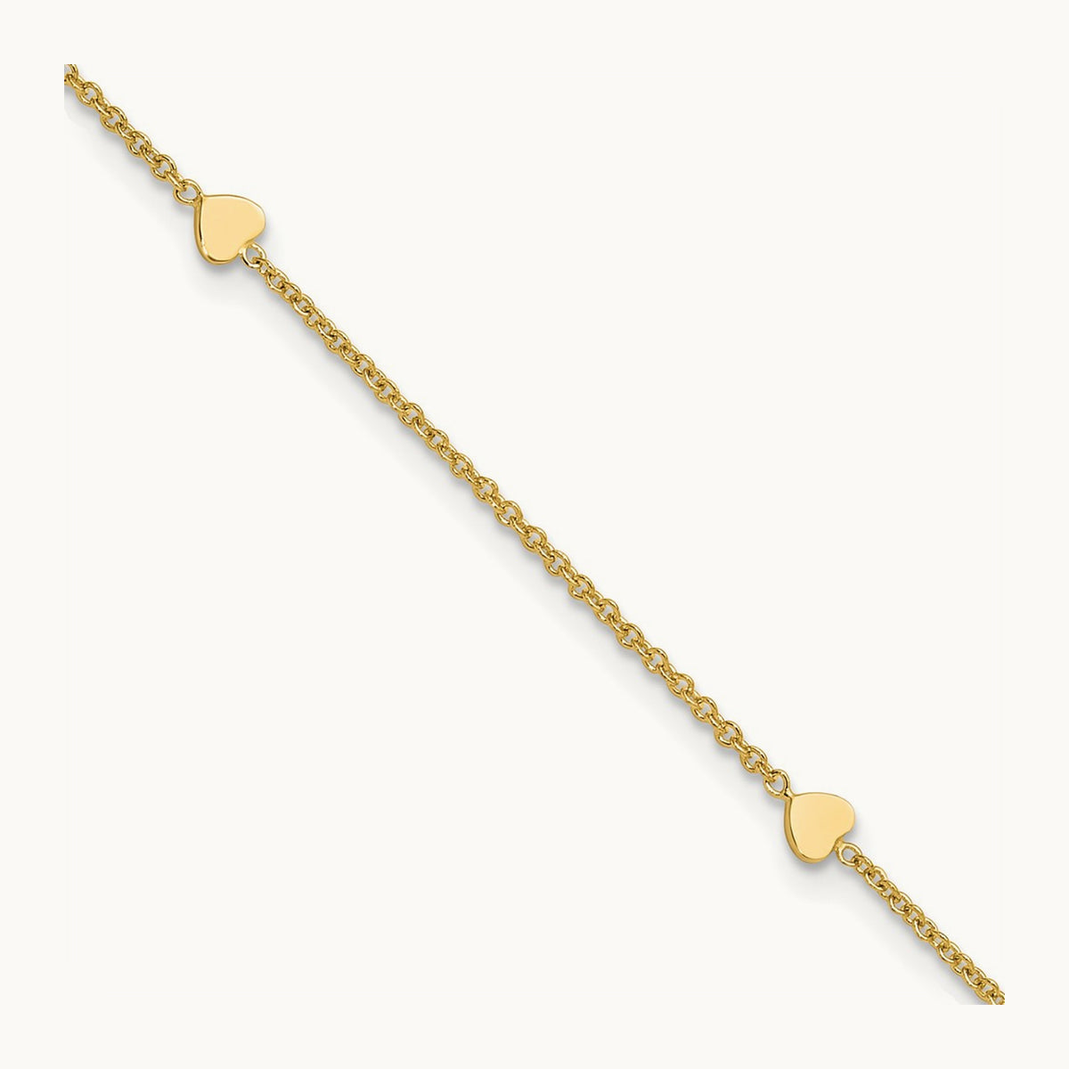Polished Hearts 10in Plus 1in ext. Anklet, 14K