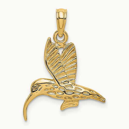 Textured Hummingbird Flying Charm, 14K