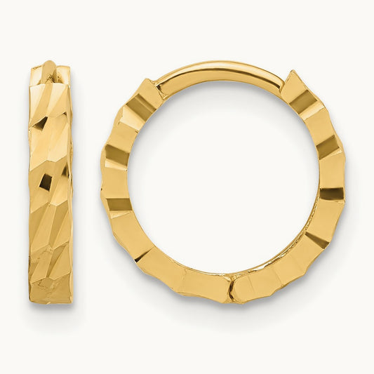 Polished and Diamond-cut Huggie Hoop Earrings, 14K — Leslie's