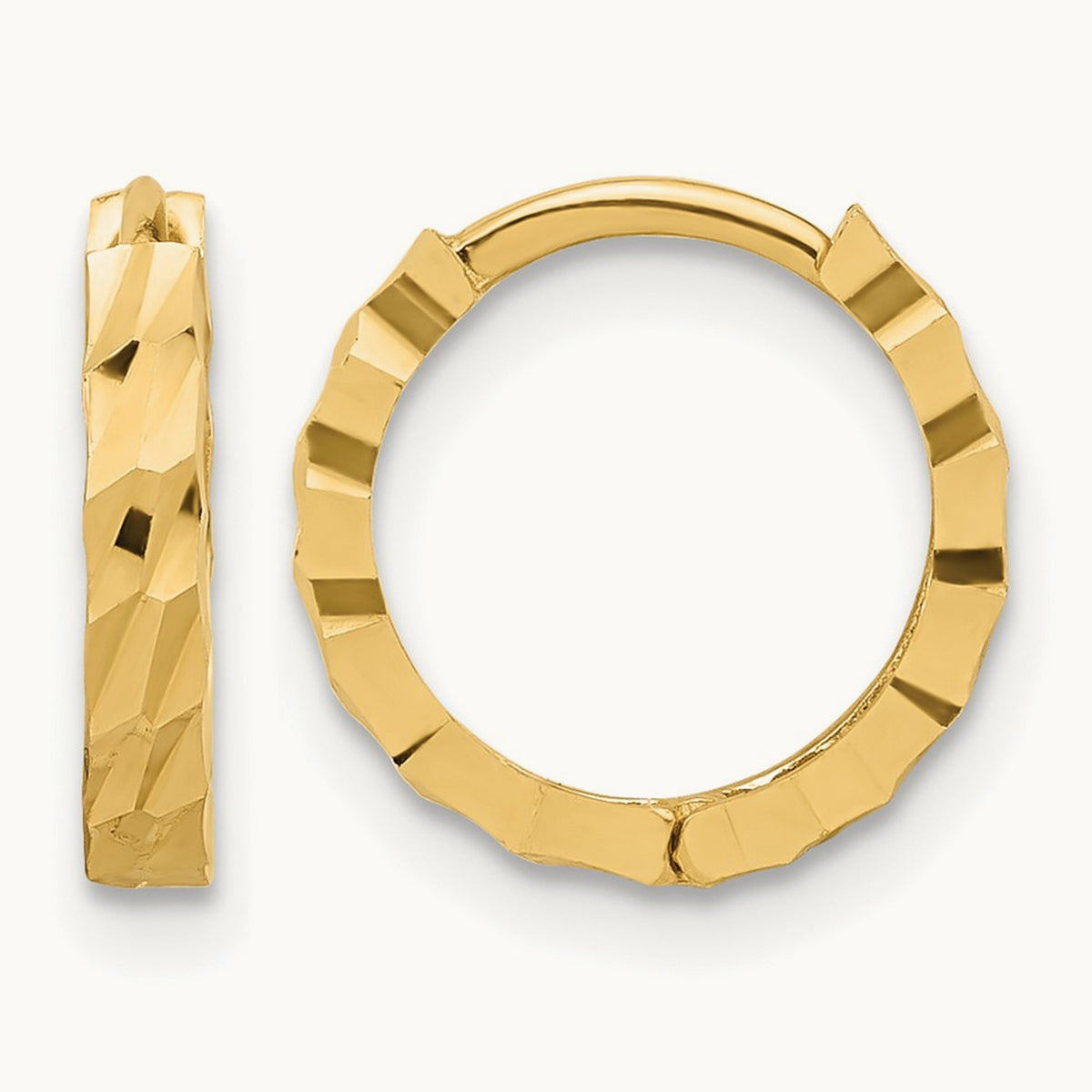 Polished and Diamond-cut Huggie Hoop Earrings, 14K — Leslie's