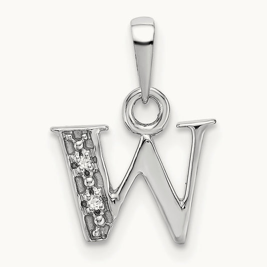 Rhodium-plated Diamond Letter W Initial Pendant, 14K White Gold