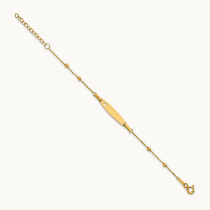 Children's Polished Beaded Heart ID 5in w/1in ext Bracelet, 14K