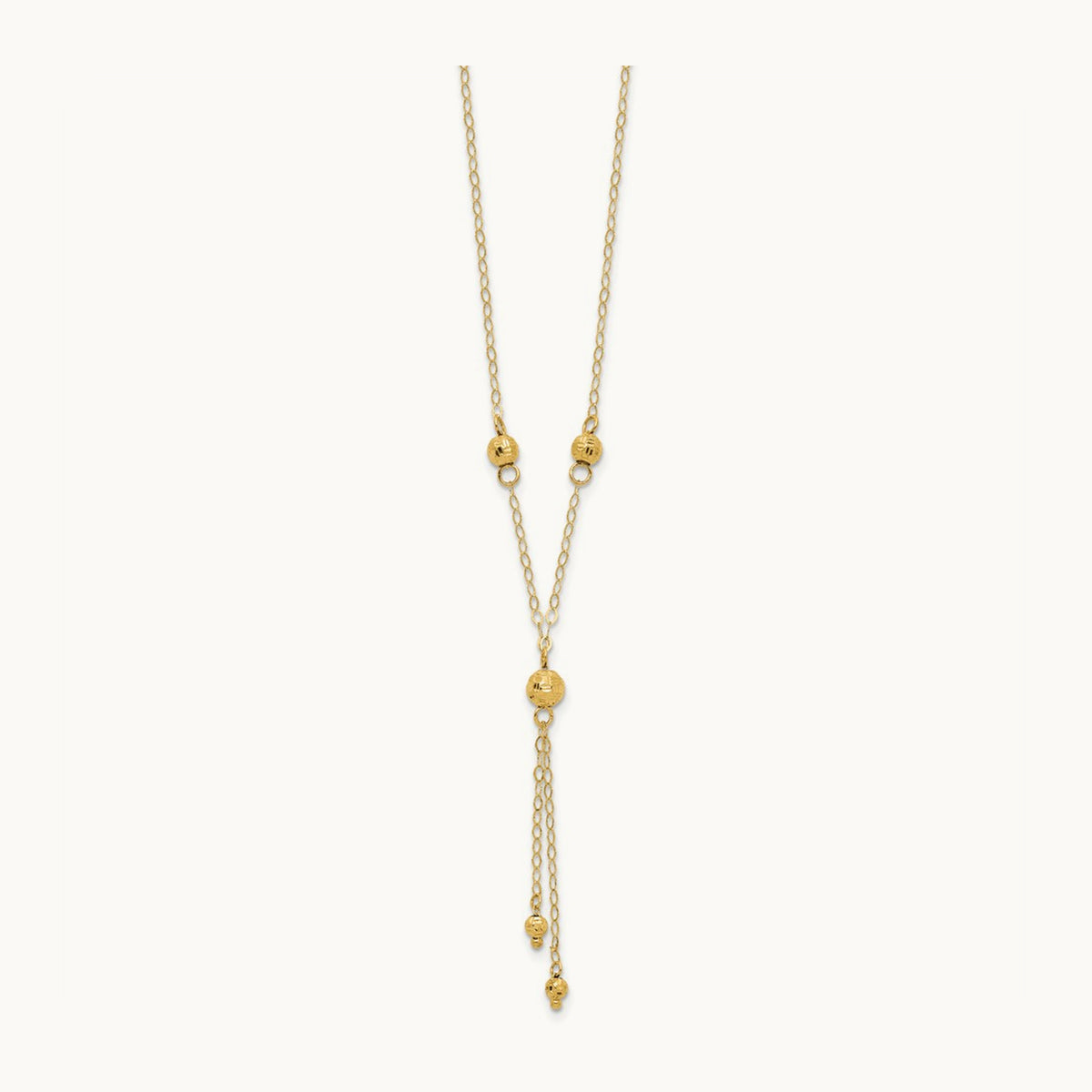 Bead Lariat with 2in ext Necklace, 14K Yellow Gold