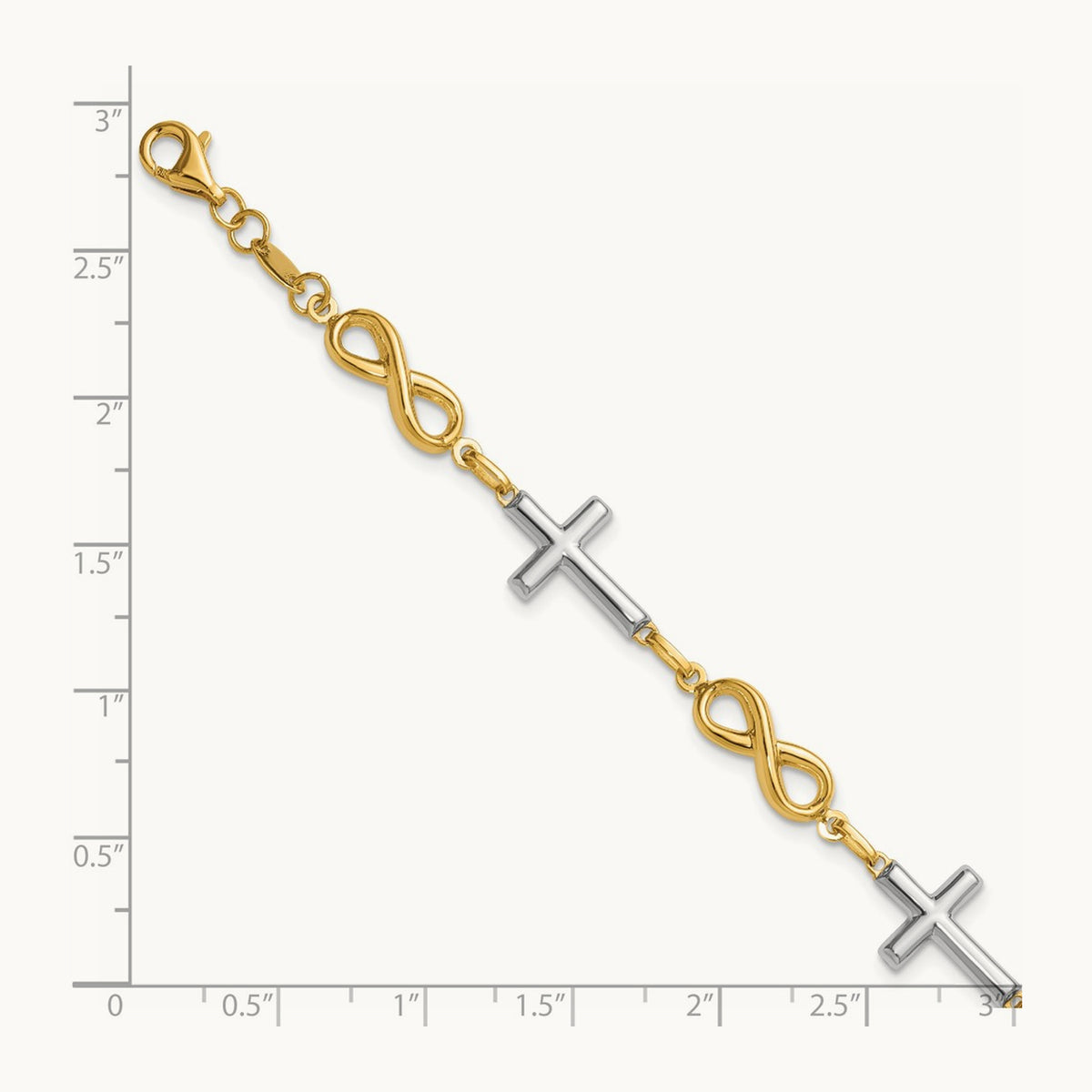 w/ Rhodium Polished Cross Infinity Symbol Link Bracelet, 14K