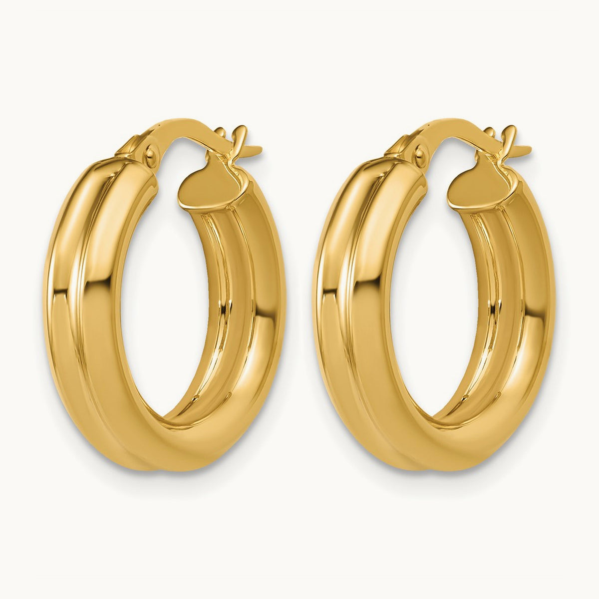 Polished and Grooved Round Hoop Earrings, 14K — Leslie's