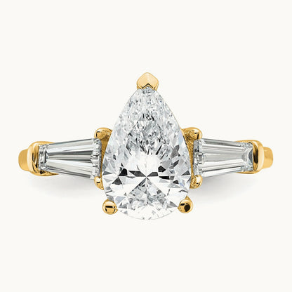 Pear/Baguette Engagement Ring, 1.50-6.75 ct tw Lab-Grown Diamond — 2 5/8 ct, 14K Yellow Gold
