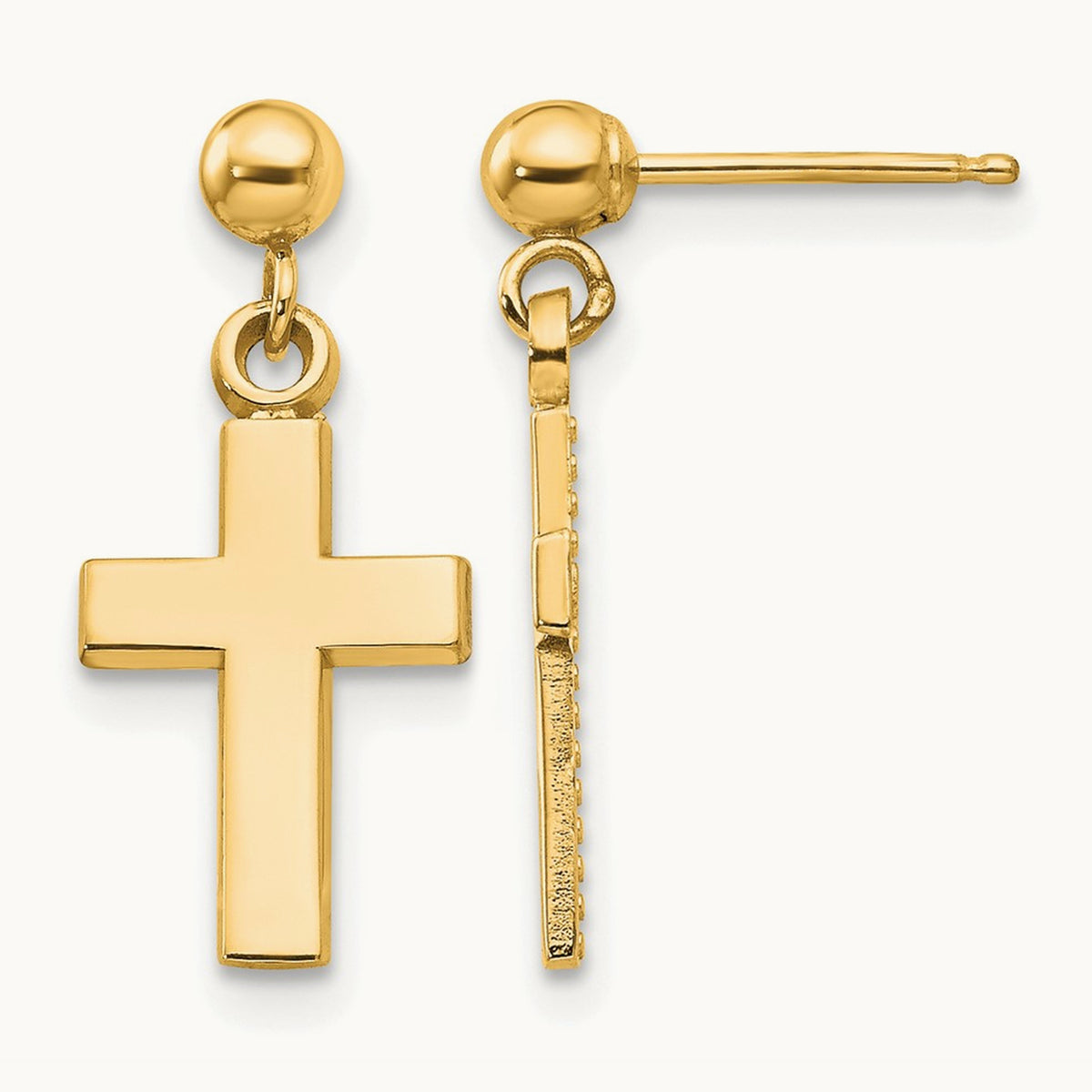 Polished Cross Earrings — 14K Yellow Gold, 18.5mm