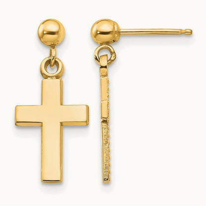 Polished Cross Earrings — 14K Yellow Gold, 18.5mm