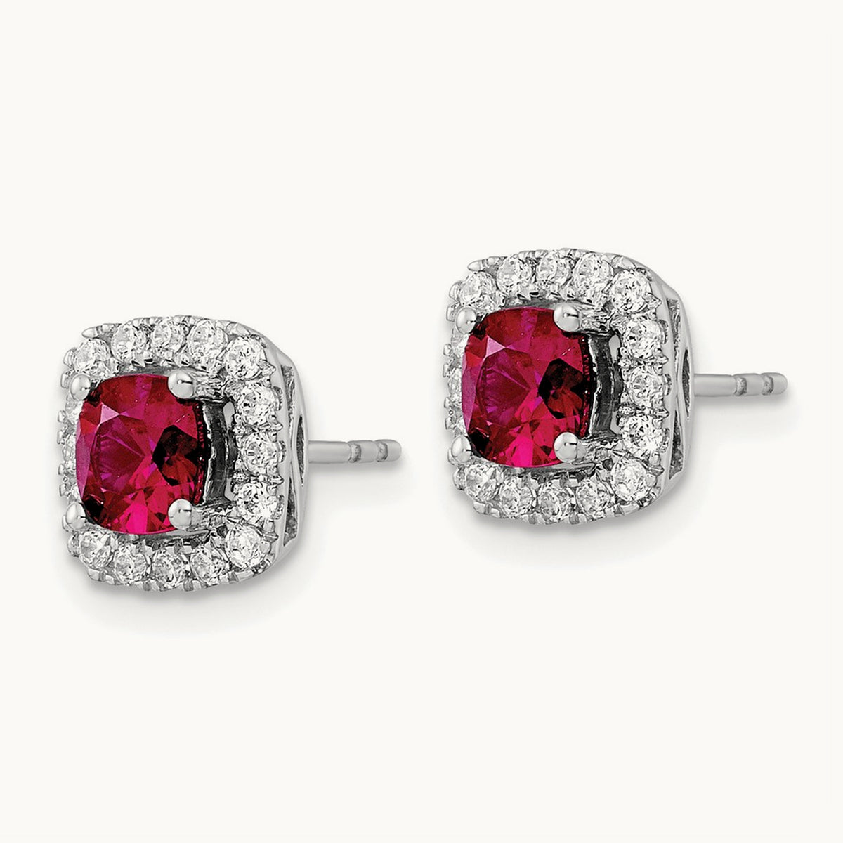 July Birthstone Created Ruby Post Earrings, 0.50 ct tw Lab-Grown Diamond