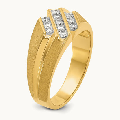 IBGoodman Men's Polished Satin and Grooved Diamond Ring, 14K