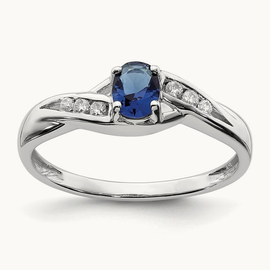 Oval Sapphire Diamond Ring, 14K White Gold