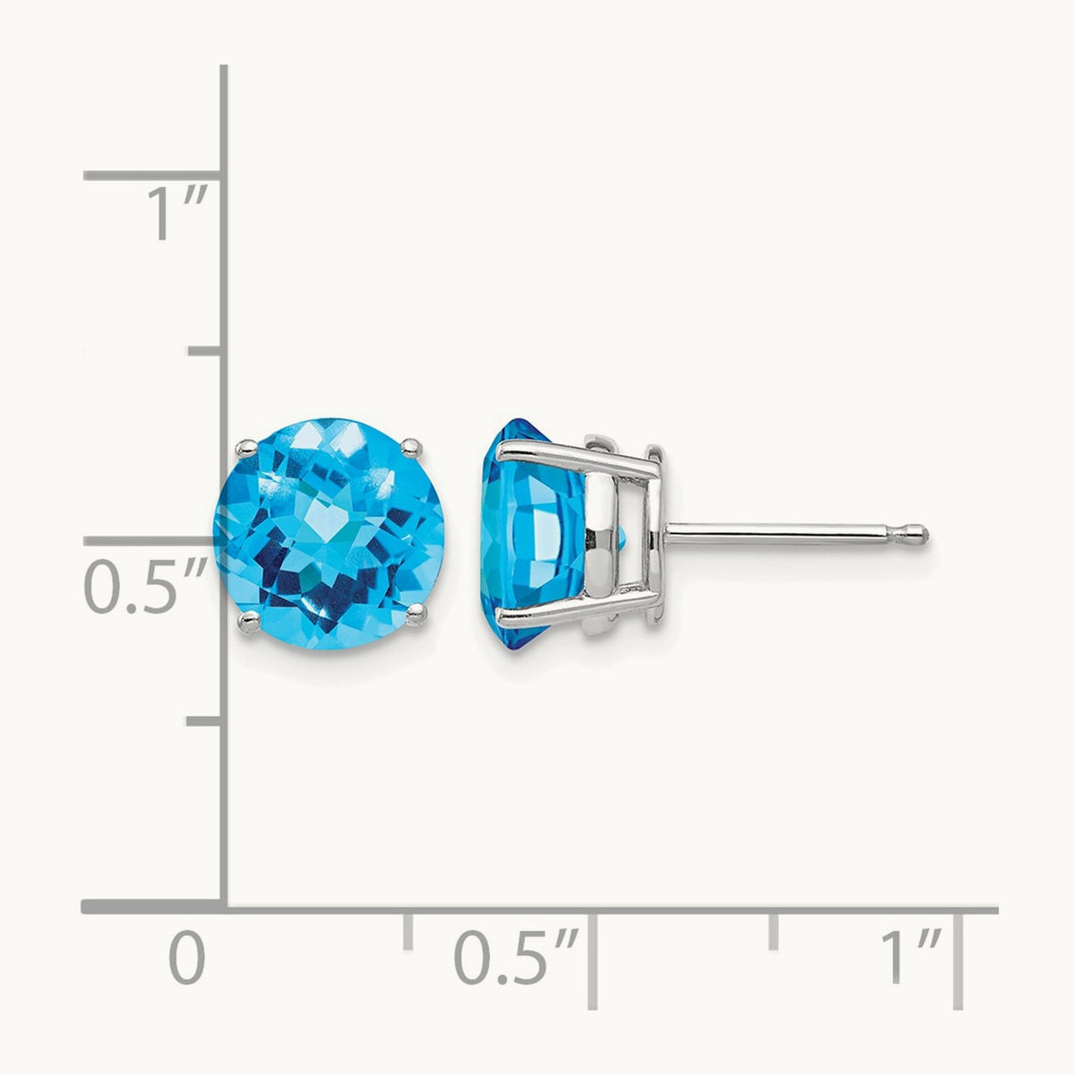 Blue Topaz Checker Earrings, 8mm, 14K White Gold