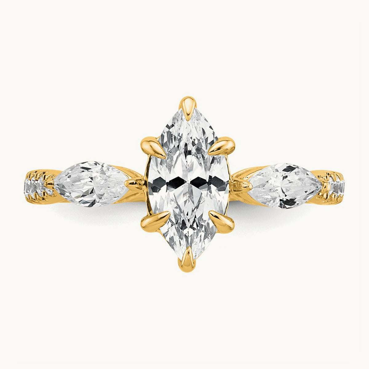 Marquise 3 Stone Engagement Ring, 1.50-2.00 ct tw Lab-Grown Diamond — 1 1/2 ct, 14K Yellow Gold