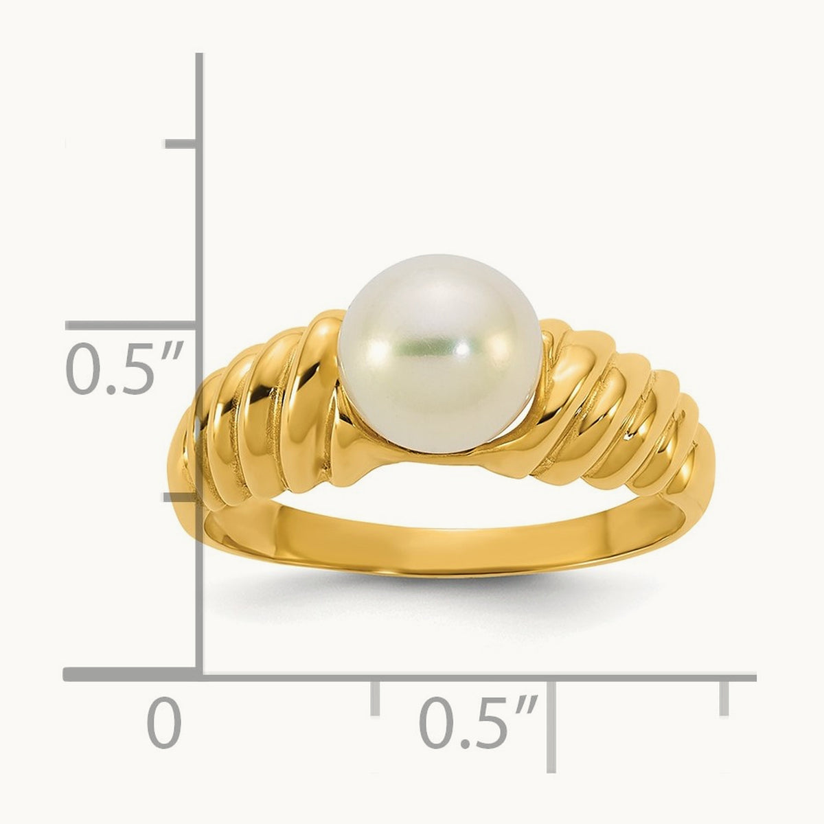Polished 6- Round White Freshwater Cultured Pearl Ring, 7mm, 14K