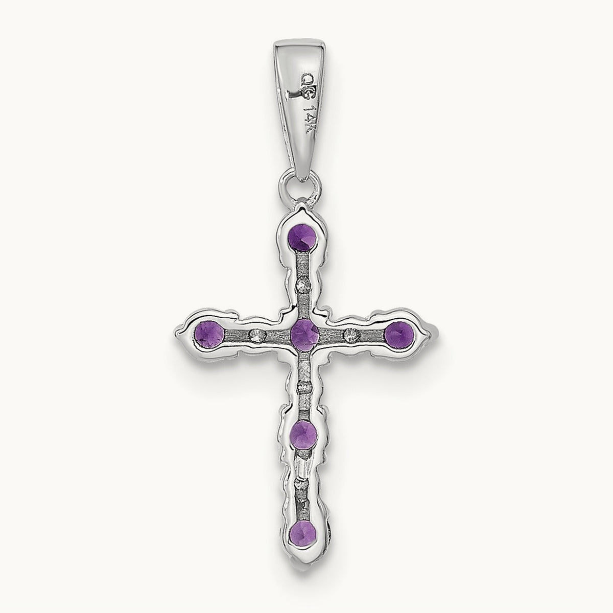 Amethyst and Diamond Cross Pendant — 14K White Gold