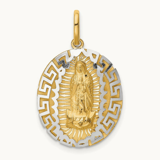 Our Lady Of Guadalupe Semi-solid Pendant, 14K Two-tone