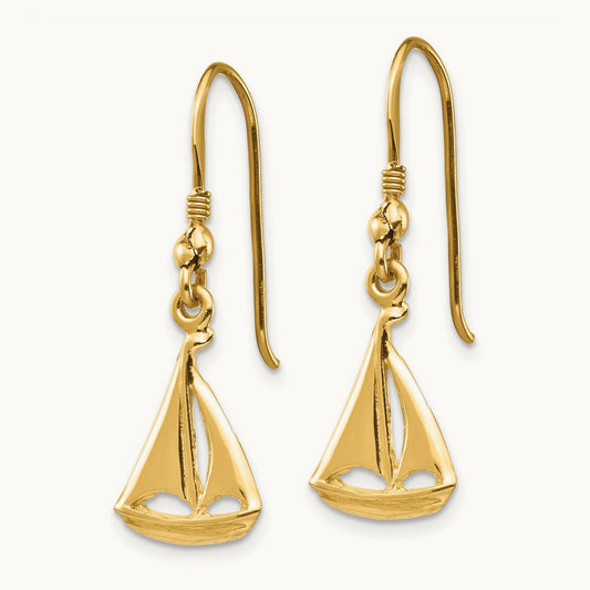 Sailboat Shepherd Hook Earrings, 14K