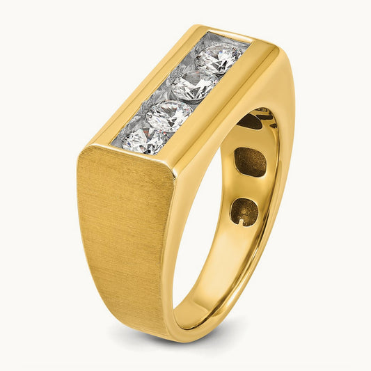 IBGoodman Men's Polished and Satin 4-Stone Diamond Ring, 14K
