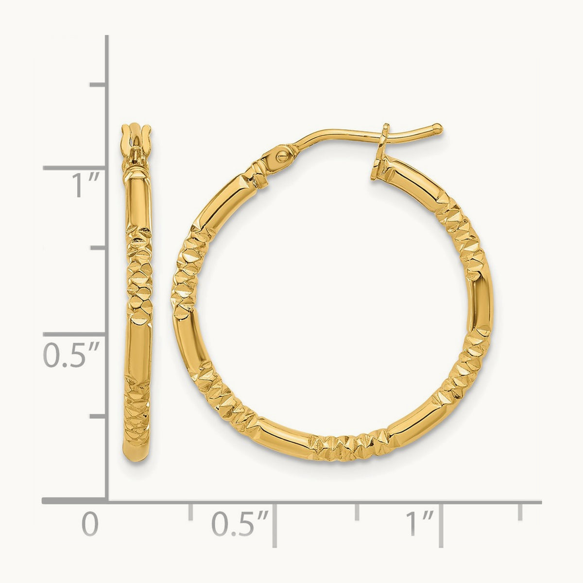 Polished and Textured Hoop Earrings, 14K — Leslie's