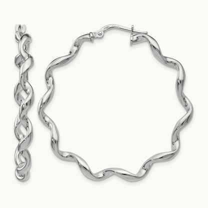 RH-plated Polished Twisted Hoop Earrings, Sterling Silver — Leslie's