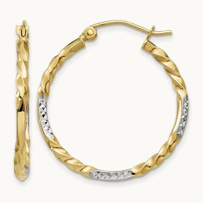 & Rhodium Diamond Cut Twisted Hoop Earrings, 14K