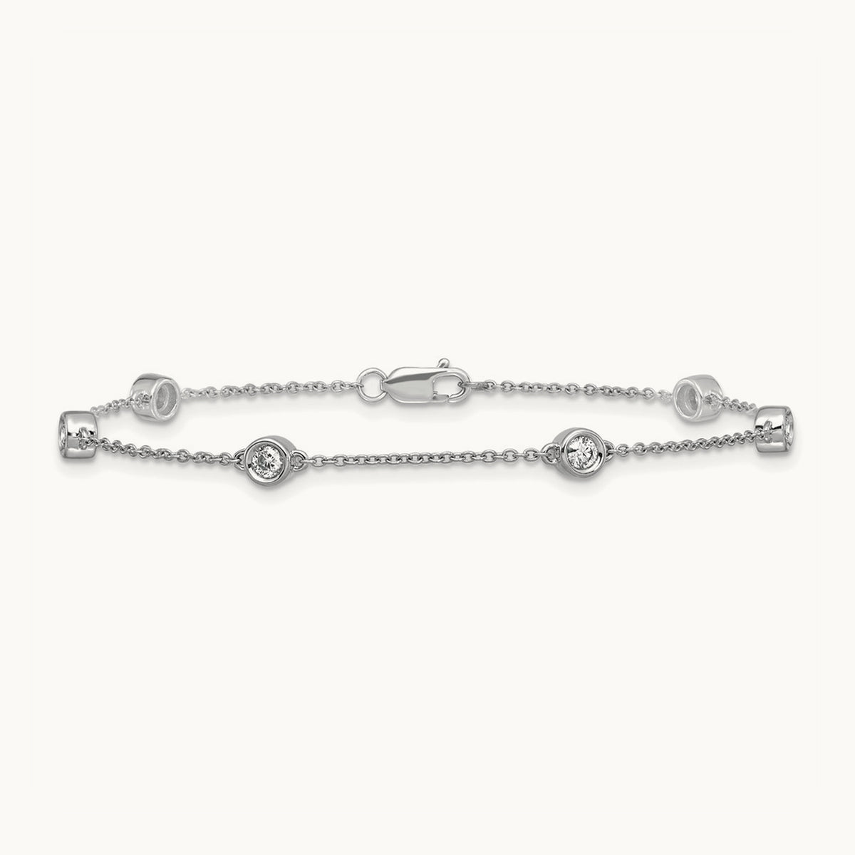 Diamond Station Cable Bracelet, 14K White Gold